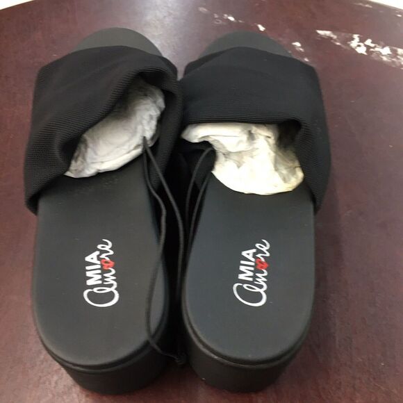 NWT Mia Amore Black Wedge Sandals Size 8 Womens - Picture 8 of 12